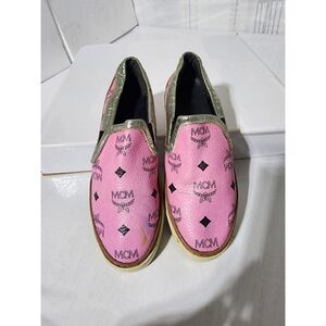 MCM Visetos Logo Slip-On Sneakers Pink Size 36